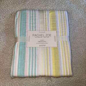Rachel Zoe Pastel White Stripe Tablecloth Oblong 60x84” NWT